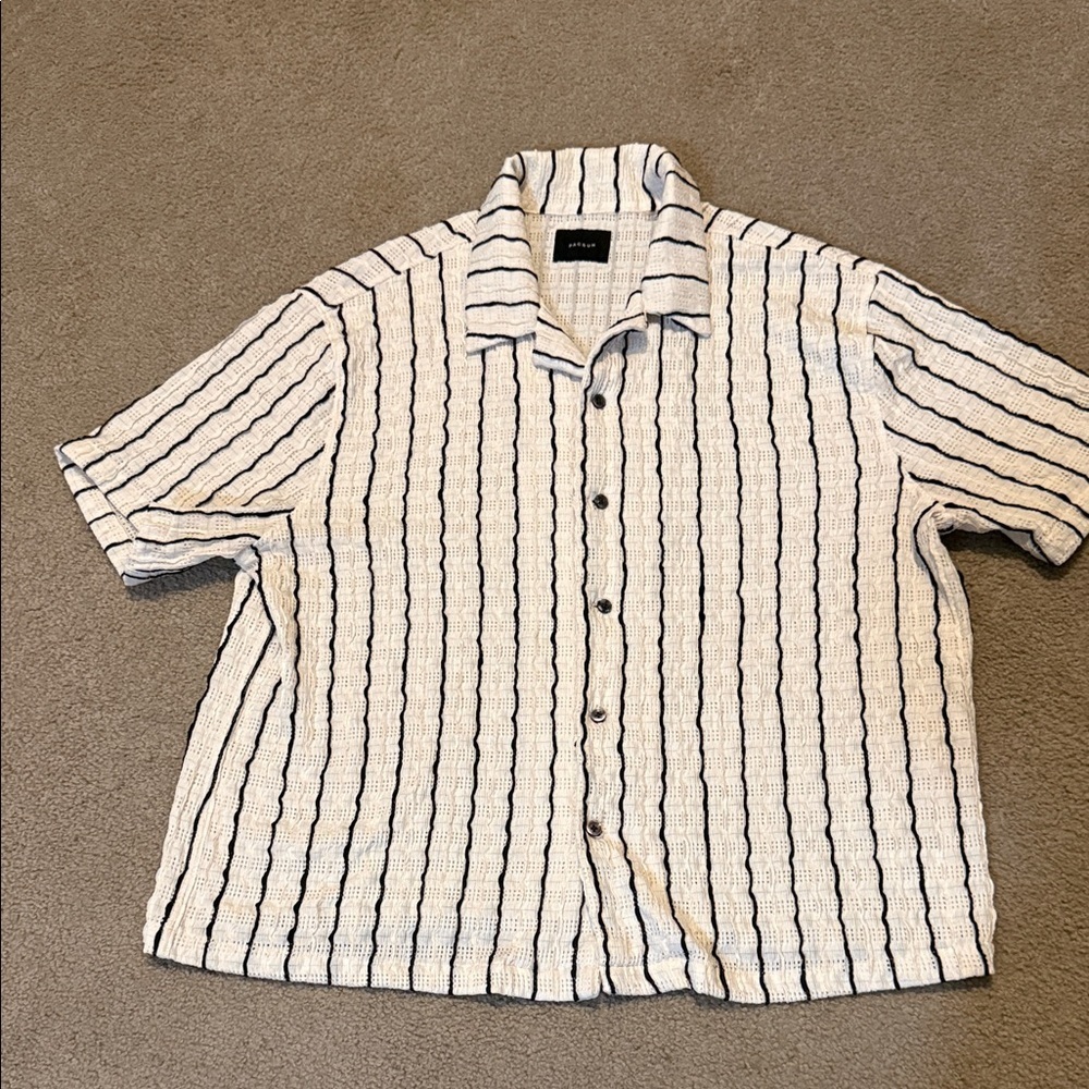 PacSun Black and Cream Striped Button Down Shirt